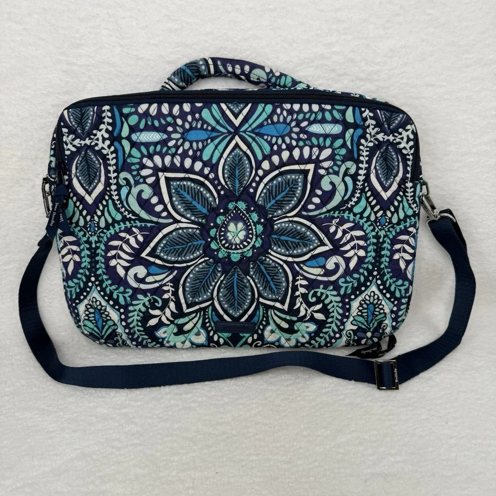 Vera Bradley Blue Island Medallion Royal Blue Laptop Zippered Bag Shoulder Strap